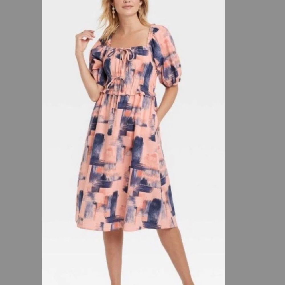 NEW Universal Thread Blush Pink & Blue Puff Short Sleeve Dress size XS